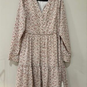 Womens Size L Ditsy Floral Long Sleeve Tiered Dress Feminine Spring